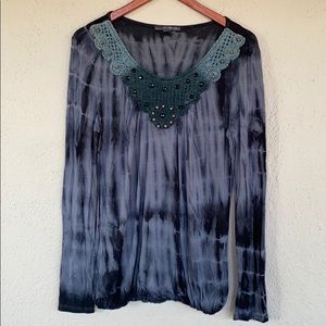 Extremely versatile grey tie-dye & embroidered top